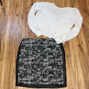 Ann Taylor womens 10 medium skirt black m tweed faux leather pencil stretch nwt